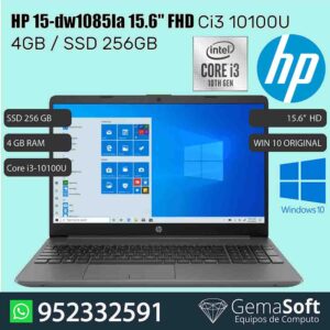 Laptop HP 15-dw1085la, 15.6"HD, Ci3 10100U (10TH GEN.), 4GB RAM, SSD 256GB